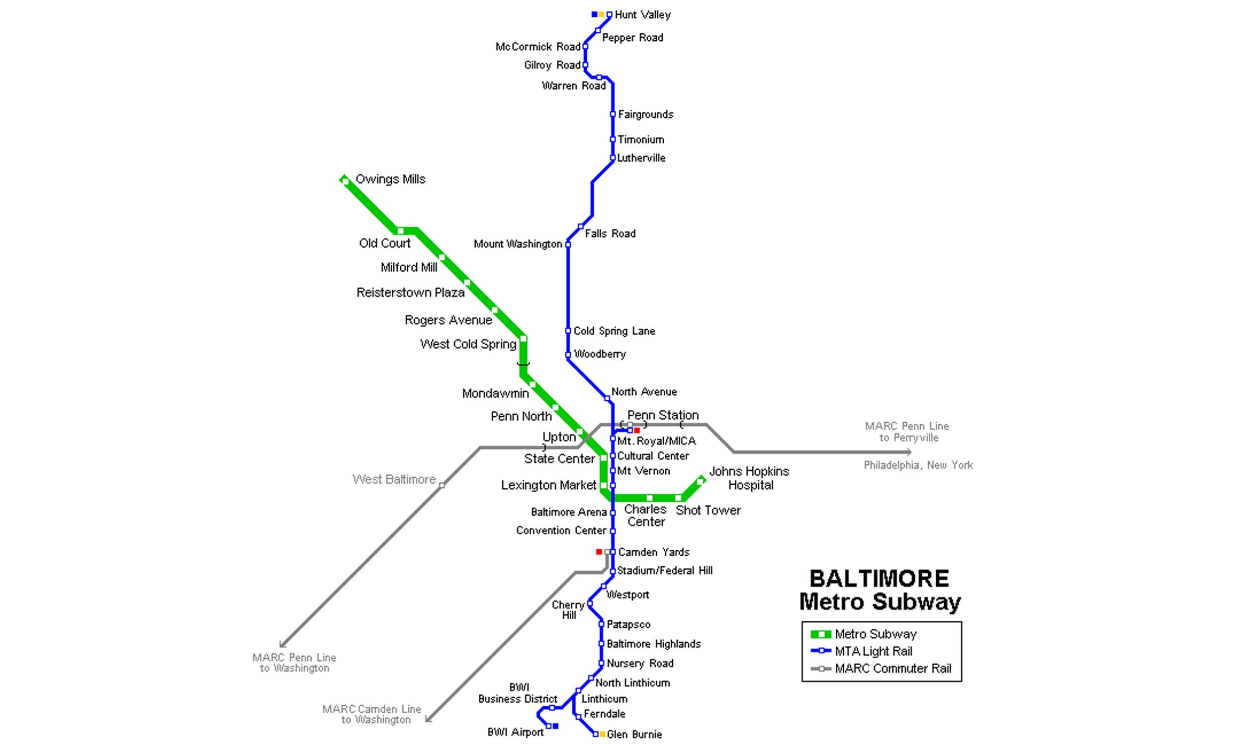 Baltimore Metro Subway map