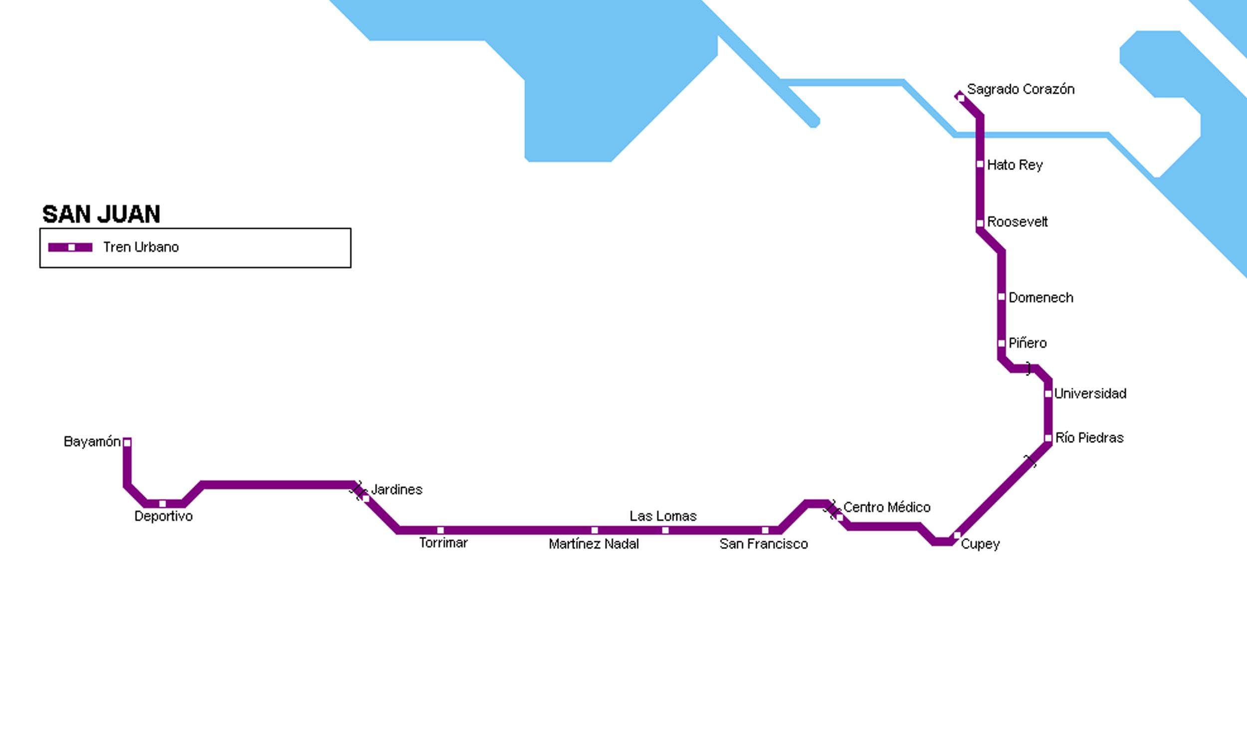 Puerto Rico Tren Urbano map