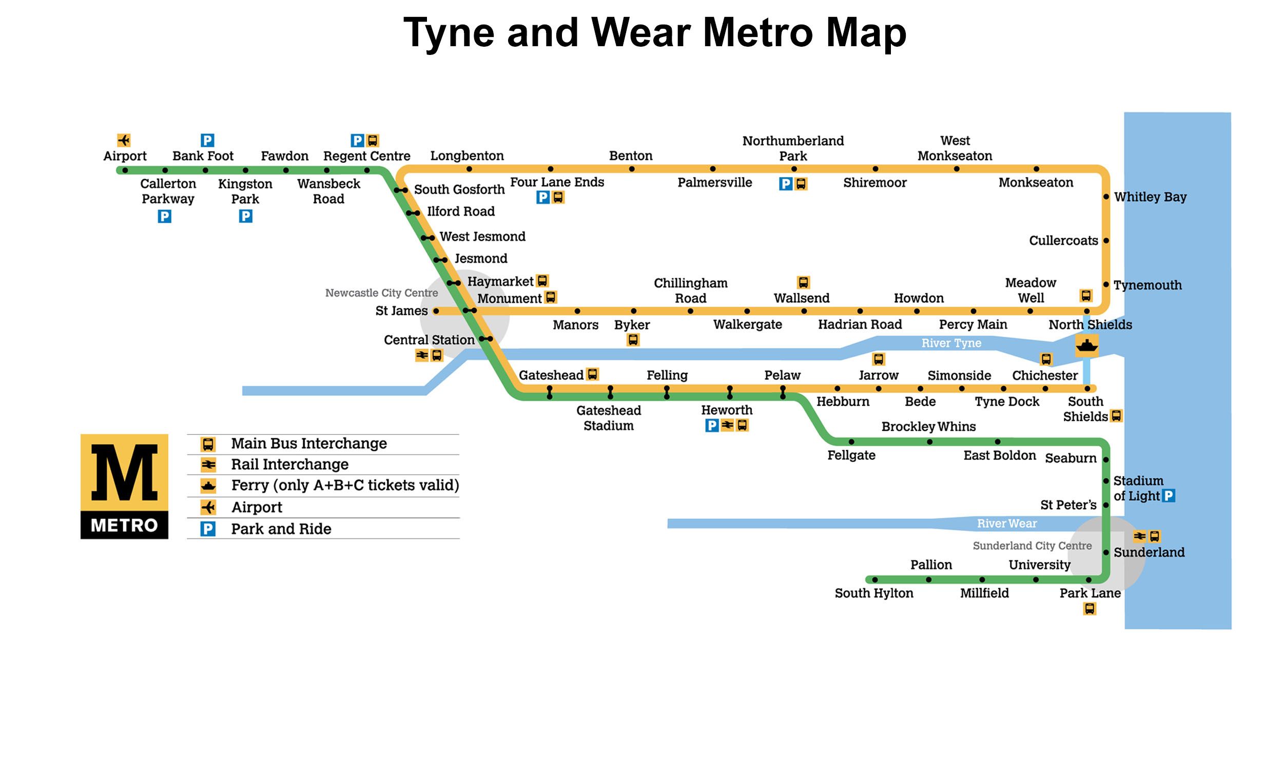 Tyne and Wear Metro map